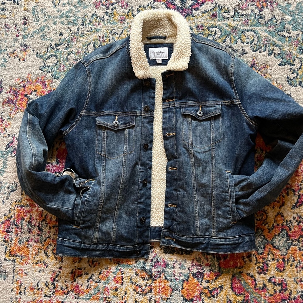 Goodfellow & Co. Sherpa Lined Denim Jacket, L, like new